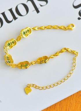 天然玉石s925银镶和田玉碧玉葫芦手链镶钻黄金饰品女款时尚礼物