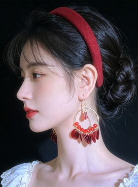 复古圆圈夸张红色耳饰女