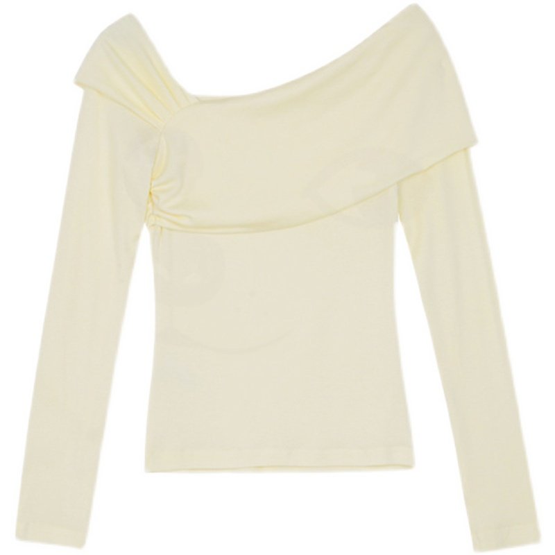 斜肩露肩长袖t恤女设计感小众不规则打底紧身短款一字肩春秋上衣,淘宝优惠券,粉丝福利购,淘宝优惠卷