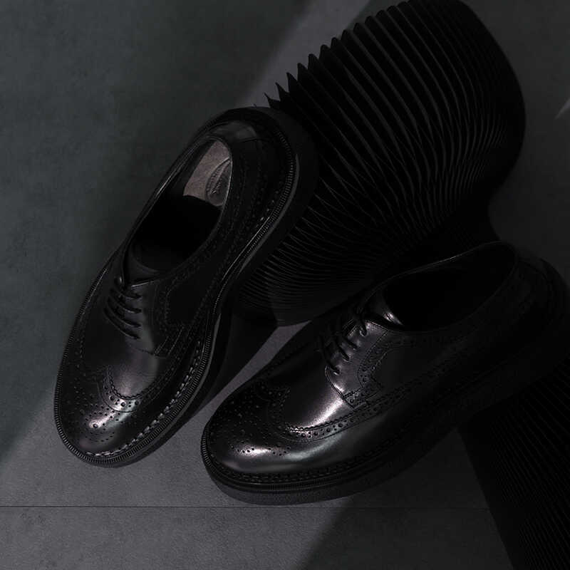 viplander德比鞋男高级感手工商务通勤布洛克雕花皮鞋男150505-B - 图1