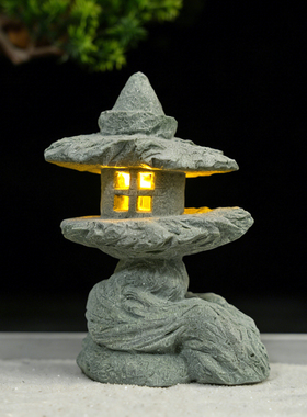 中式小石灯造景摆件桌面古风鱼缸盆景假山微景观书房茶桌家居装饰
