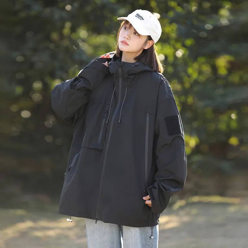 冲锋衣夹克男春秋季2024新款潮牌宽松美式高街工装连帽外套休闲服