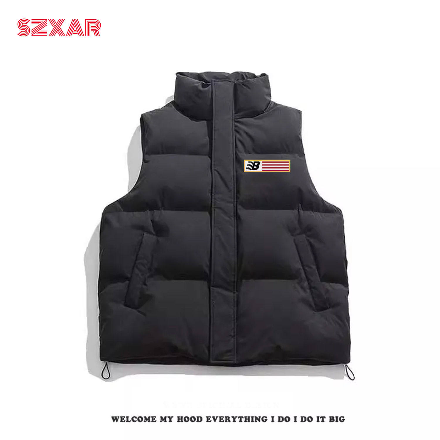 美式休闲字母印花立领马甲男秋冬季街头痞帅坎肩棉服外套