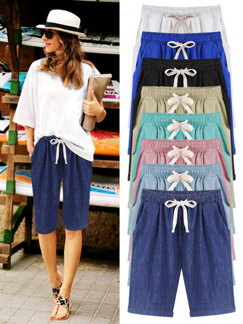 Extra fat 240 large size bamboo cotton five-quarter pants medium pants women's summer casual breeches harem pants fat MM hot pants shorts