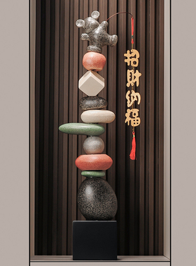 玄关石来运转花瓶摆件陶瓷招财