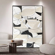 Hand-painted Oil Painting Black & White Geometric Art Genguan Decoration Painting Modern Brief Living Room Sofa Background Wall Abstract Hung Painting