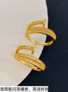 久不掉色女士钉子戒指黄铜镀金戒指个性指环微钻金店同款戒指