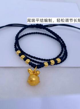 沙金手工编制女铃铛兔项链不掉色