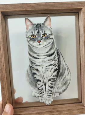 手绘宠物玻璃画像定制猫咪狗狗肖像彩色丙烯生日礼物照片定做纪念