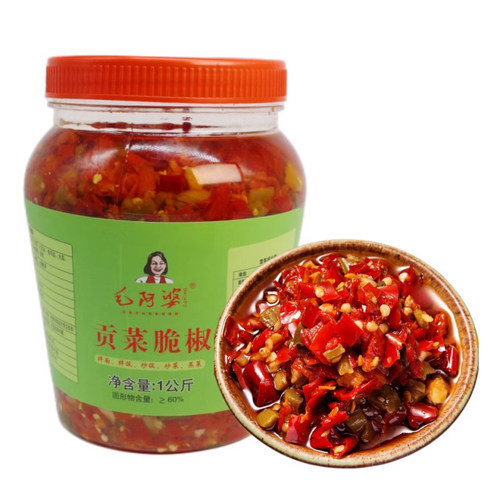 毛阿婆湖南特产下饭菜剁辣椒酱大瓶贡菜脆椒1kg商用剁椒鱼头酱 - 图3
