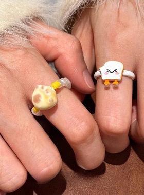 『小猫爱吃吐司』卡通可爱面包猫爪戒指小众设计开口甜美百搭指环