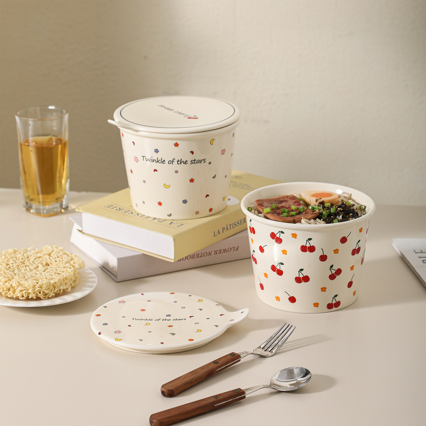 露思同款星星陶瓷泡面碗带盖学生一人食家用高颜值餐具大容量面杯,淘宝优惠券,粉丝福利购,淘宝优惠卷