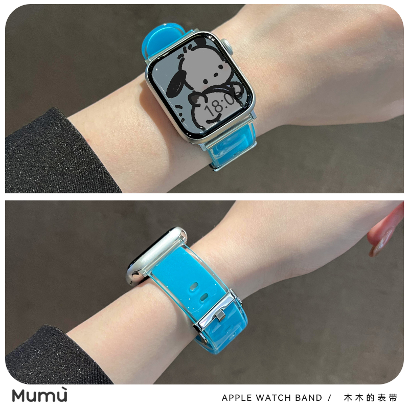 木木适用于苹果applewatch手表带S9夏日果冻色硅胶iwatch78代se2 - 图0