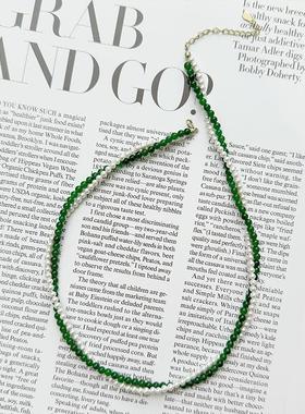 新中式国风绿色2025新款双层叠戴珍珠项链新绿玉髓贝珠锁骨链