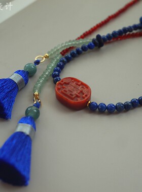 【欢喜流年】青绿原创个性青金石多玉石串珠流苏锁骨链项链配饰