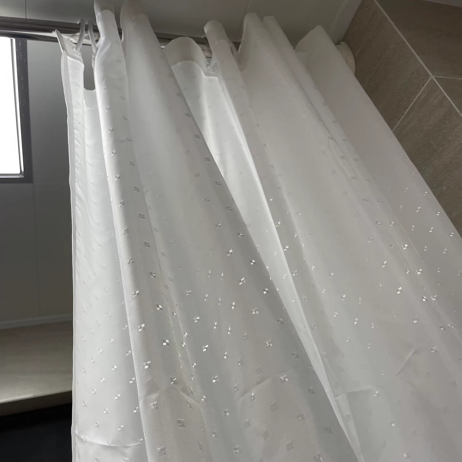 酒店会所加厚速干涤纶布浴帘防霉防水隔断帘素色提花星花米带铅坠 - 图0