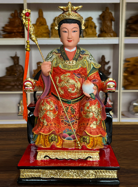 玉帝王母佛像香樟木雕摆件中式
