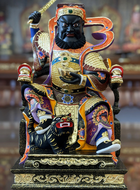 招财赵公明财神爷供奉神像黑虎玄坛真君武财神赵元帅小叶香樟木雕