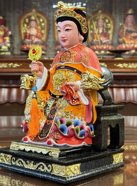 家用供奉家神夫人神像 香樟木雕古彩定制娘娘妈妈陈夫人林夫人像