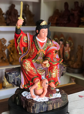 送子娘娘陈靖姑香樟木雕神像