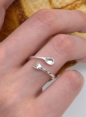 趣味勺子叉子戒指女时尚设计创意百搭开口指环小众个性食指戒潮