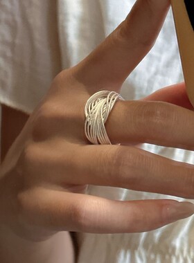 小众线条缠绕戒指女个性时尚百搭创意S925镀银开口指环ins食指戒