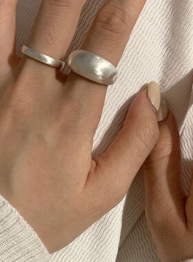 简约磨砂拉丝戒指女个性素圈冷淡风百搭S925镀银开口指环网红食指