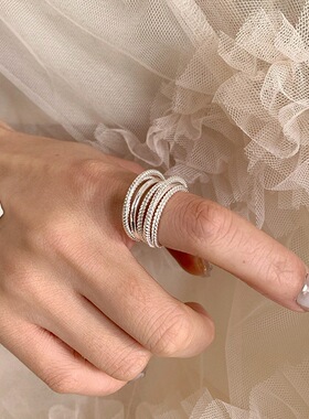 简约多层几何线条戒指女简约冷淡风宽边时尚开口指环网红食指戒潮