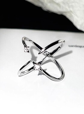 几何星星戒指女X交叉简约线条开口指环ins风小众时尚百搭食指戒潮