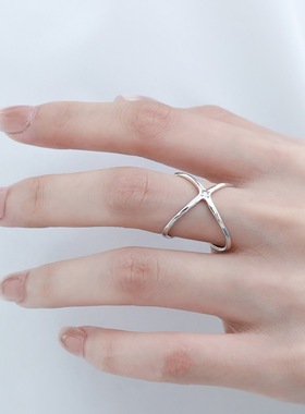 独特设计星星戒指女线条交叉简约冷淡风个性开口指环叠戴食指戒潮