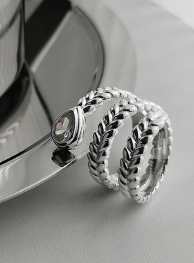 甜美麦穗戒指女简约气质个性孔雀翎精致指环ins风小众设计食指戒