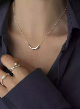 简约微笑弯弧项链女冷淡风个性时尚百搭S925镀银锁骨链ins风颈链