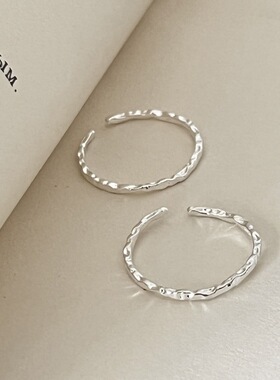 简约肌理戒指女时尚个性纹理素圈S925镀银开口可叠戴气质食指尾戒