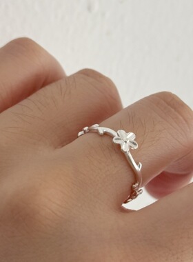 甜美小巧精致花朵戒指女ins风小众设计感开口指环树枝环绕食指戒