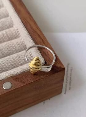 独特性牛角包戒指女个性时尚创意网红S925镀银开口指环嘻哈食指戒