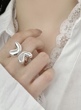 光面蝴蝶戒指女简约时尚气质百搭甜美开口指环小众设计个性食指戒