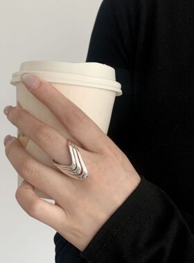 几何多层V形线条戒指女甜酷时尚个性镂空创意开口指环小众食指戒