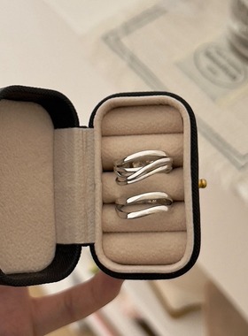 简约双层线条戒指女时尚个性不规则波浪S925银开口指环叠戴食指戒