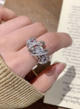 高级感轻奢环绕闪亮戒指女ins风小众设计感气质开口指环食指戒潮