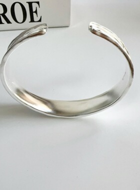 重工几何肌理不规则手镯女简约时尚个性百搭S925镀银开口手环手饰