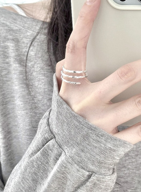 菱形切面多层戒指女简约时尚气质个性百搭S925镀银指环嘻哈食指戒