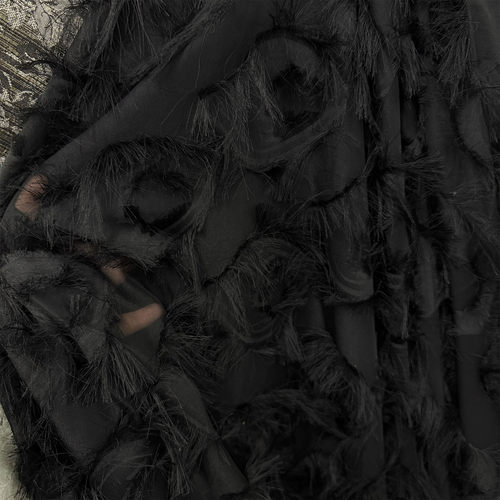 黑色流苏立体眼睛天丝棉面料轻薄微透晚礼服婚纱裙子衬衫diy布料 - 图1