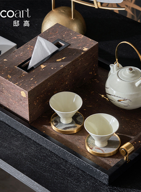 新中式样板间售楼处茶几茶具摆件