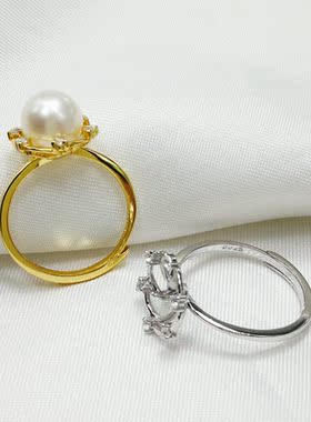 diy纯银活口镶锆石复古珍珠戒指