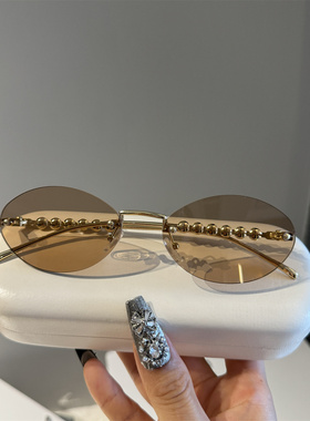 无框切边椭圆形老钱风墨镜