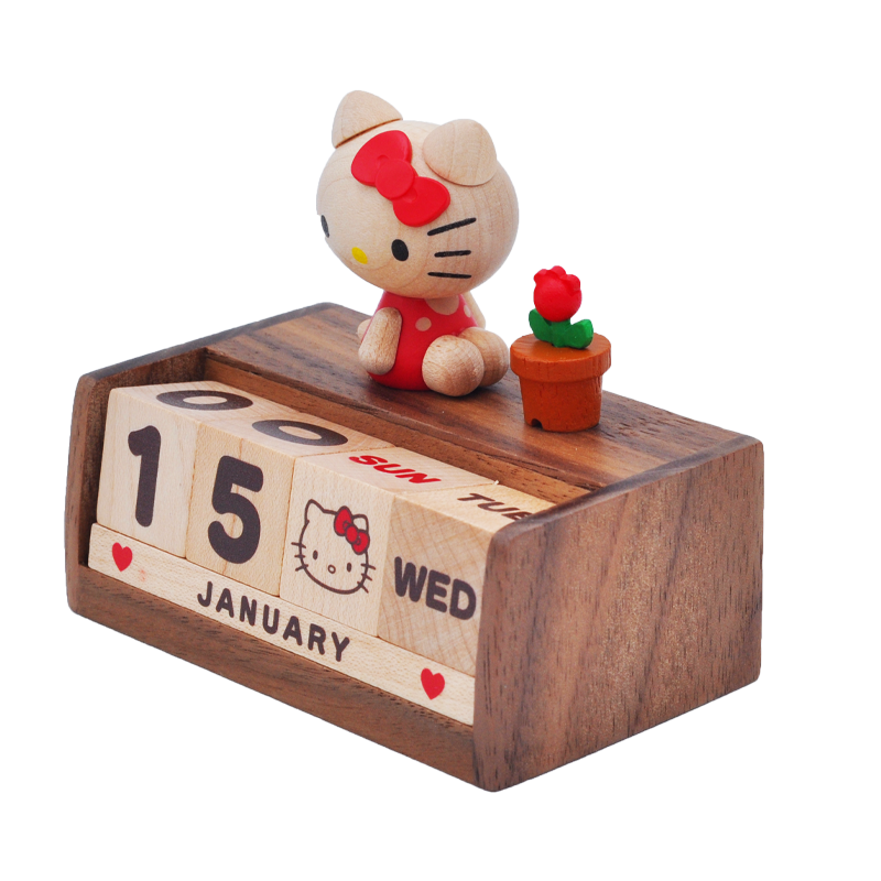 jeancard桌面日历摆件kitty猫木质万年历小孩女生日搬家可爱礼物 - 图0