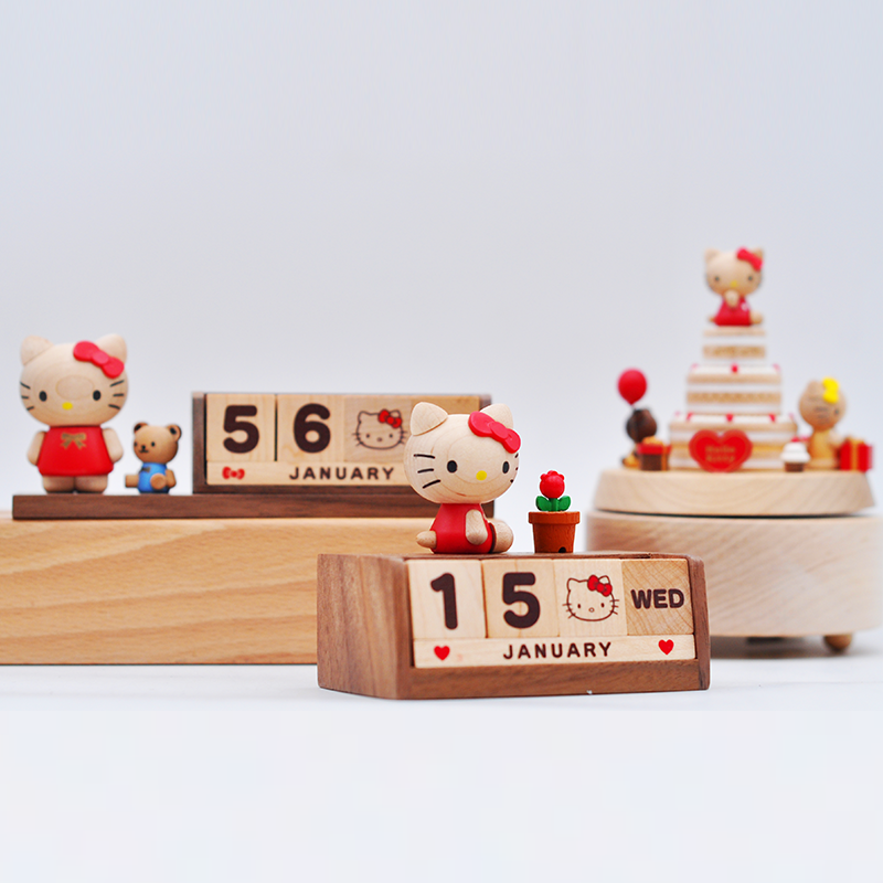 jeancard桌面日历摆件kitty猫木质万年历小孩女生日搬家可爱礼物 - 图1