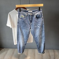 Tide card 2022 New Harun Broken Cave Jeans Mens Summer Thin stretch 90% Pants Casual Loose Smoke Pipe Pants