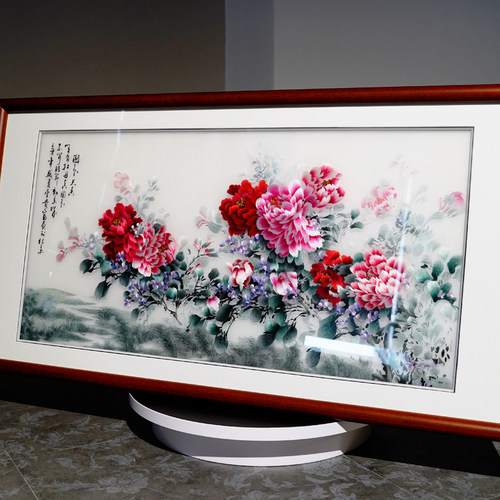 刺绣画苏绣成品客厅挂画国色天香富贵牡丹苏州手工中式餐厅装饰画 - 图0