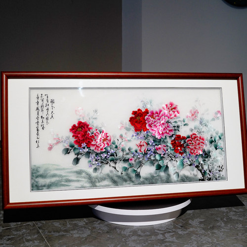 刺绣画苏绣成品客厅挂画国色天香富贵牡丹苏州手工中式餐厅装饰画 - 图1
